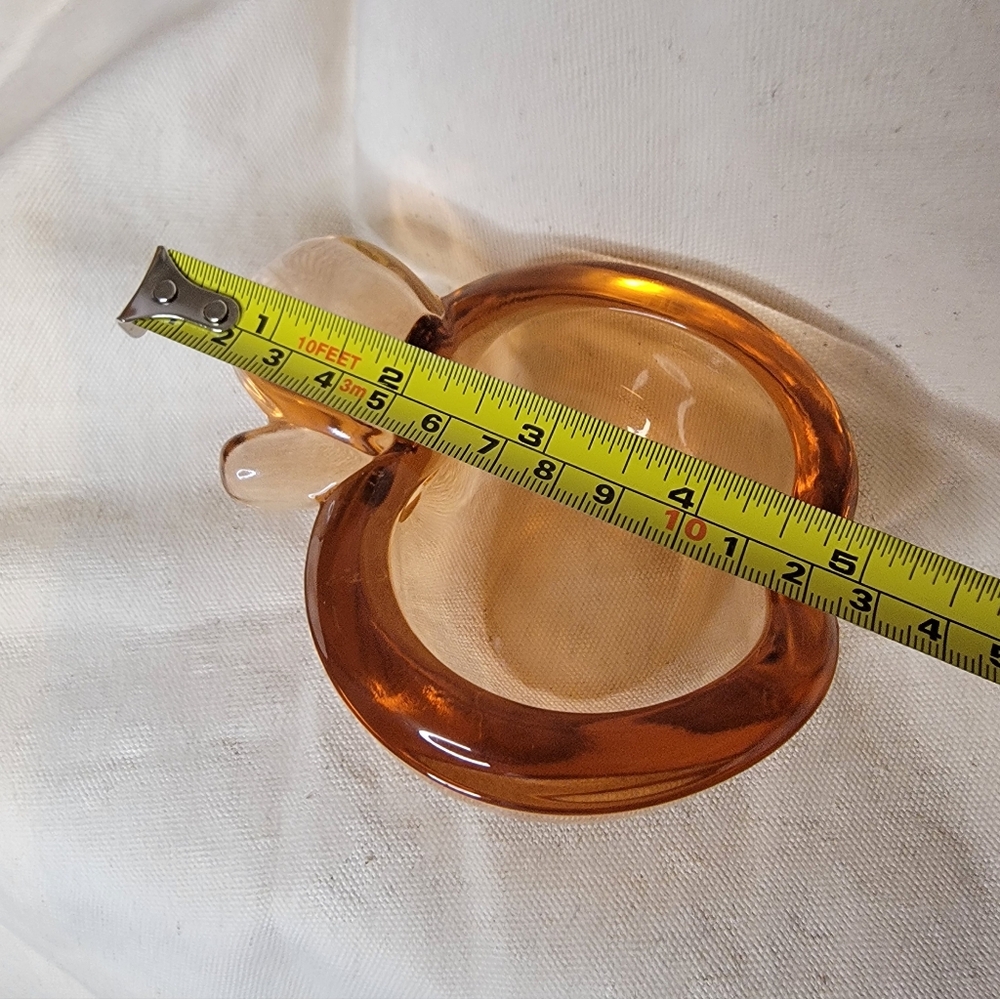 Amber Colored Art Glass Apple Trinket Dish - Picture 6 of 7